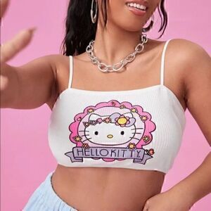 Hello Kitty White Graphic Logo Floral Flower Tank Top Cami 1XL